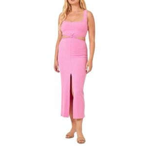 💋 L Space Women's Skyler Dress Guava Pink Maxi Pencil with Cut Out Slit Size L 🎀